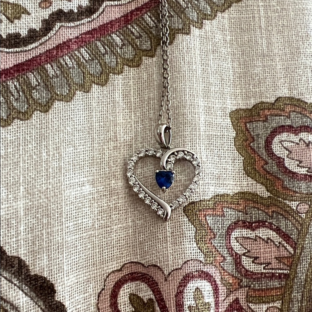 Sterling Silver Heart Necklace with Blue Gemstone